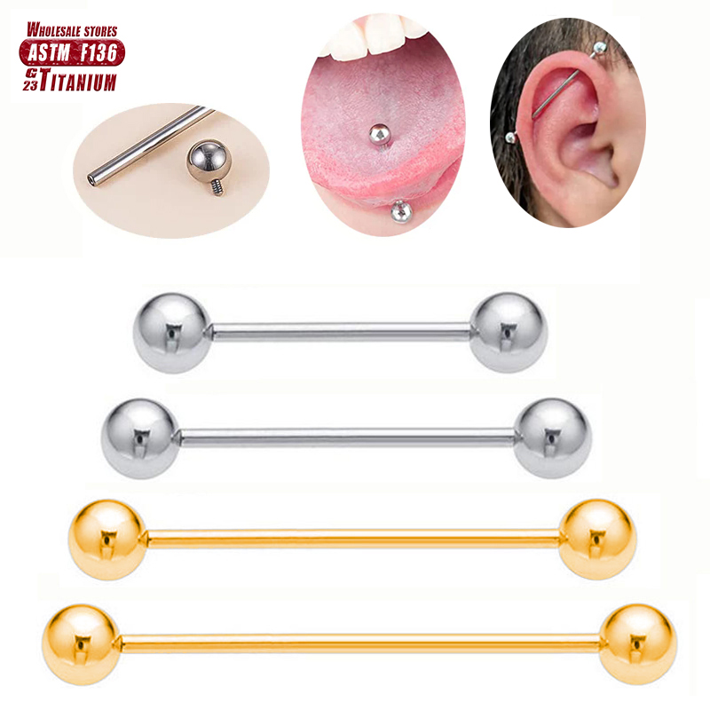 Tongue Barbell Straight - F136 Titanio Piercing 14G Bilanciere Palle