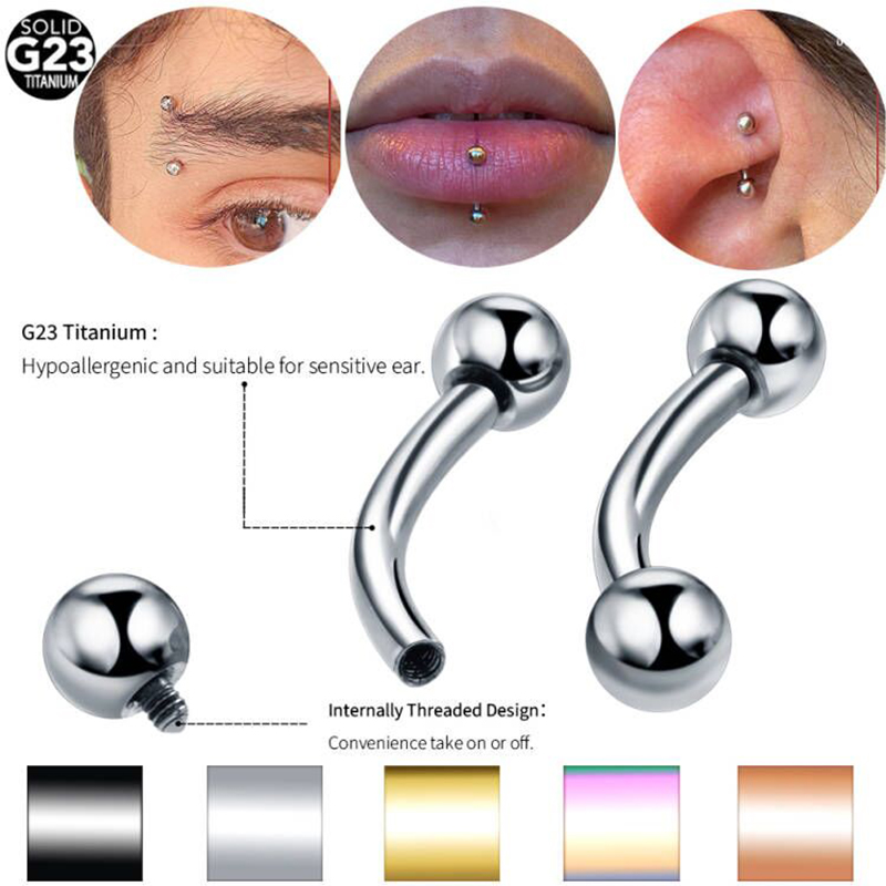 Zoor Body Jewelry - 1PC Titanio Bilancieri Curvi Filettatura Interna