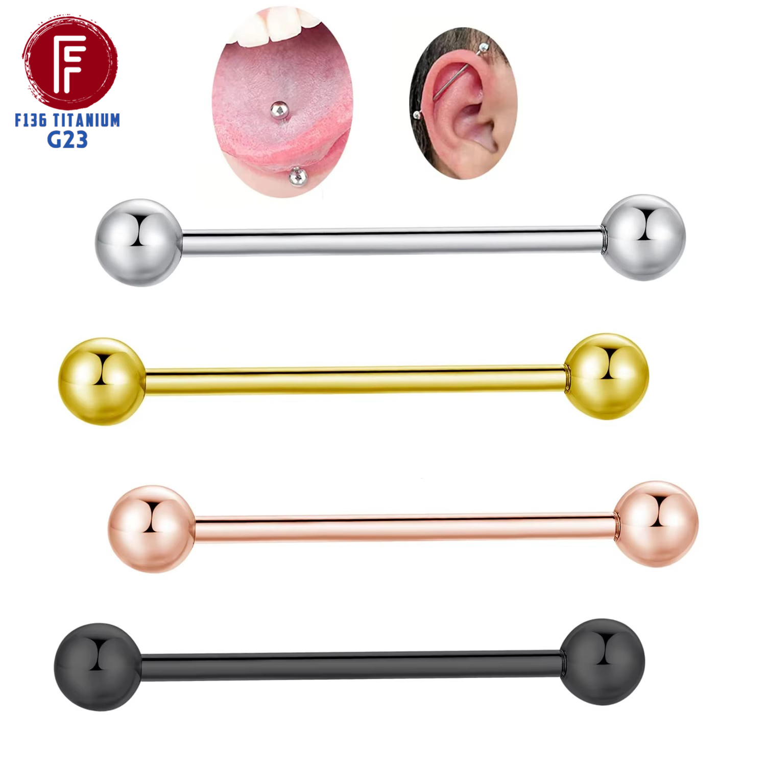 Tongue Barbell Straight - ASTM F136 Titanio Piercing Barbell Palline
