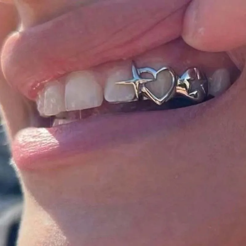 Body Jewelry For Men - Punk Hip Hop Hollow Heart Denti