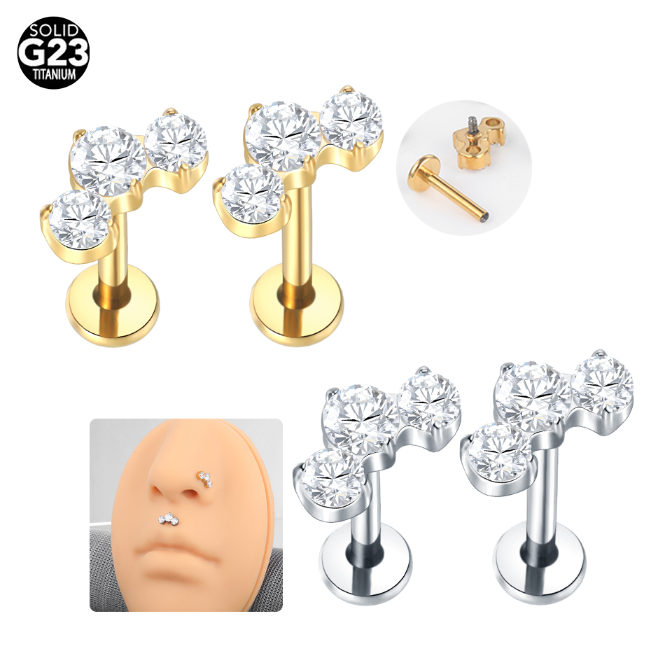 Zoor Body Jewelry - 1/5PCS Titanio Piercing CZ Labret Anelli